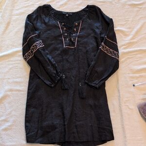 Sanctuary Black Midi Dress with Pink Embroidery